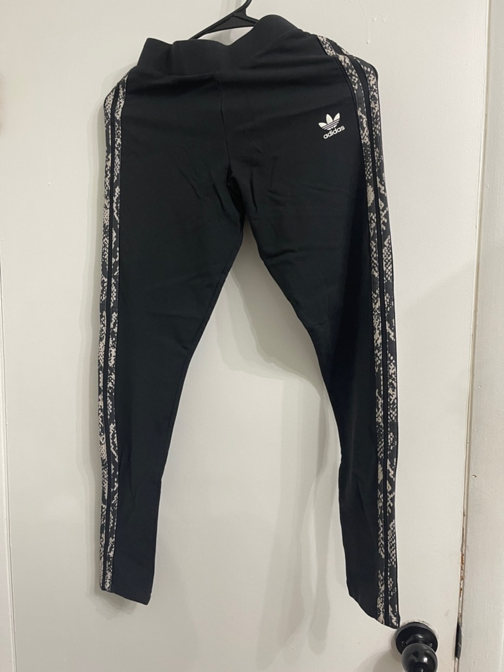 adidas Black Leggings with Snake-Print Side Stripes